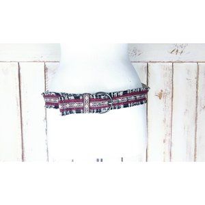 90s Aztec tribal print woven cloth fringe belt